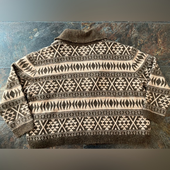 New women’s Lucky Brand Aztec fair isle brown open front shawl neck cardigan. XL - Picture 9 of 16
